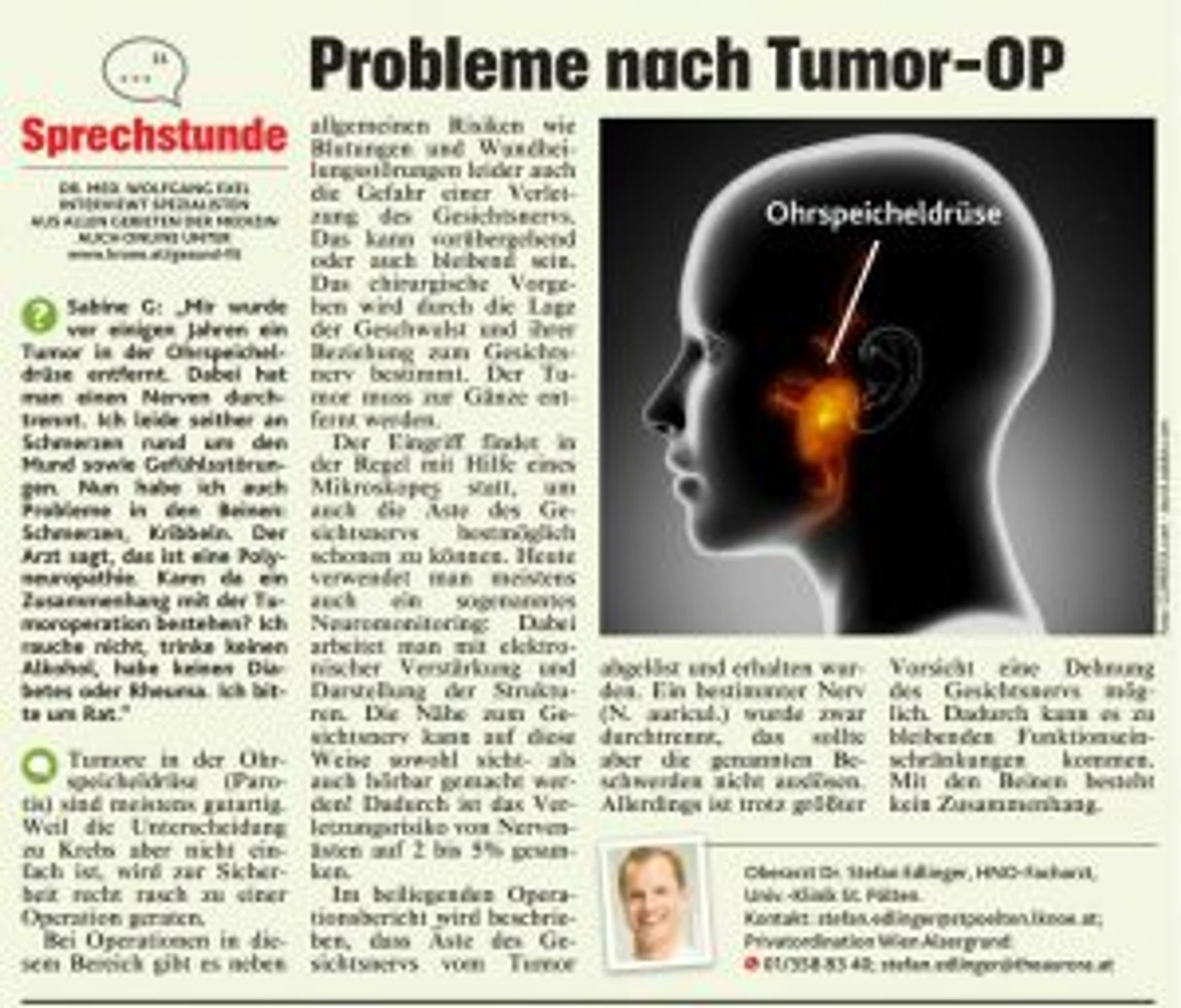 tumor in der ohrspeicheldruse zeitungsartikel edlinger-hno21