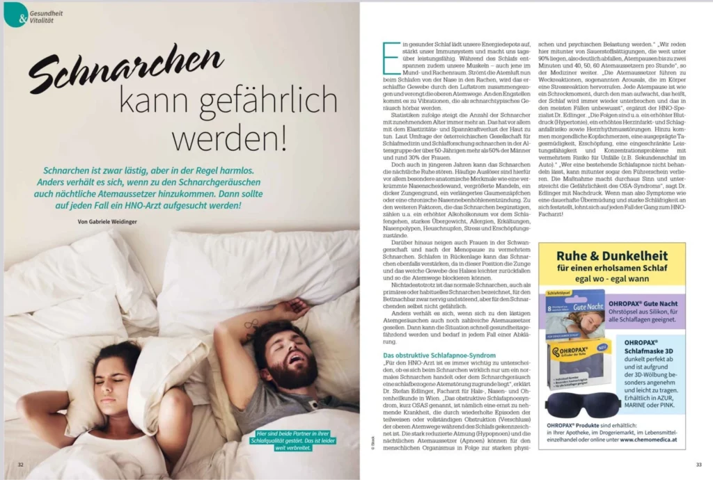 Schnarchen kann gefaehrlich werden zeitungsartikel edlinger-hno21