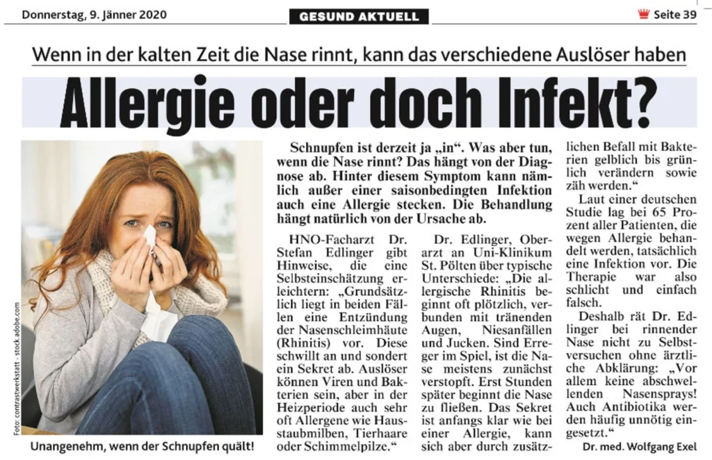 Allergie oder doch Infekt? 1 allergie oder doch infekt zeitungsartikel edlinger-hno21