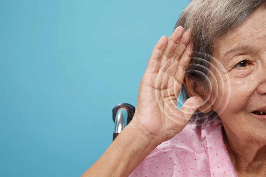 front view old woman experiencing hearing issues 1-hno21