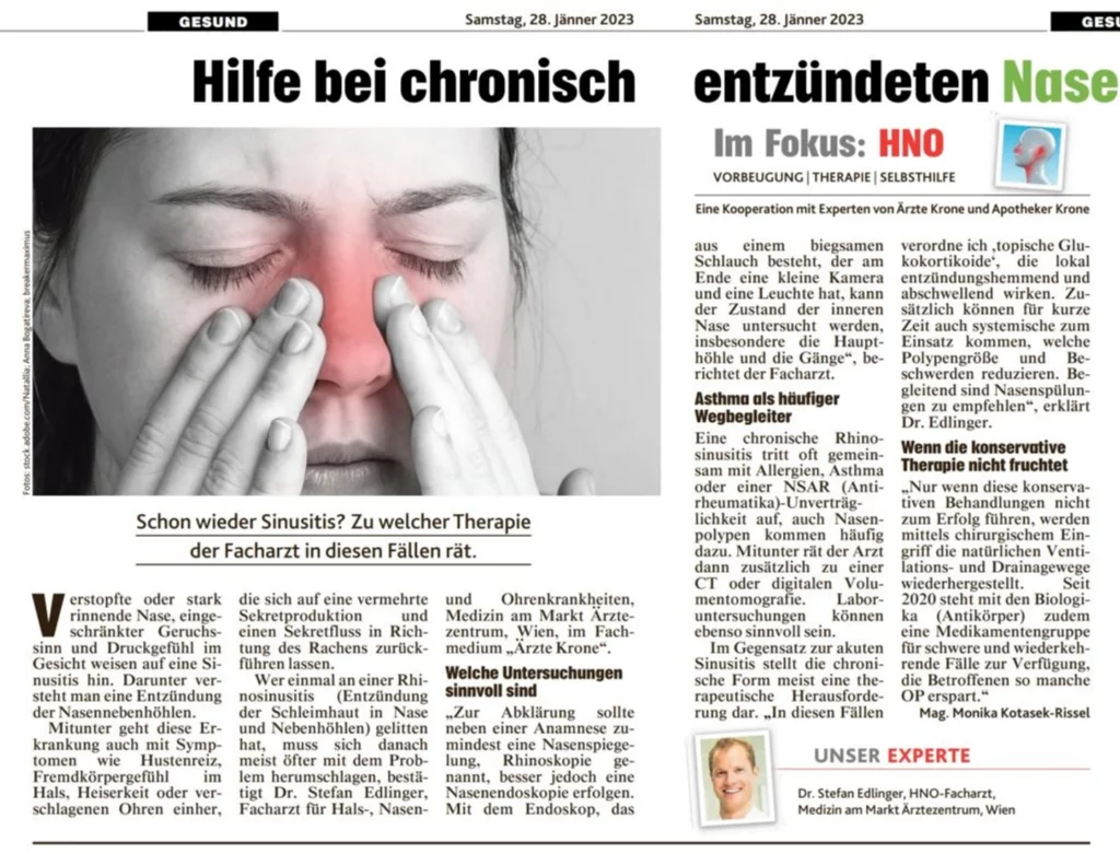 Hilfe bei chronisch entzündeten Nasennebenhöhlen 1 hilfe bei chronisch entzuendeten nase zeitungsartikel edlinger-hno21