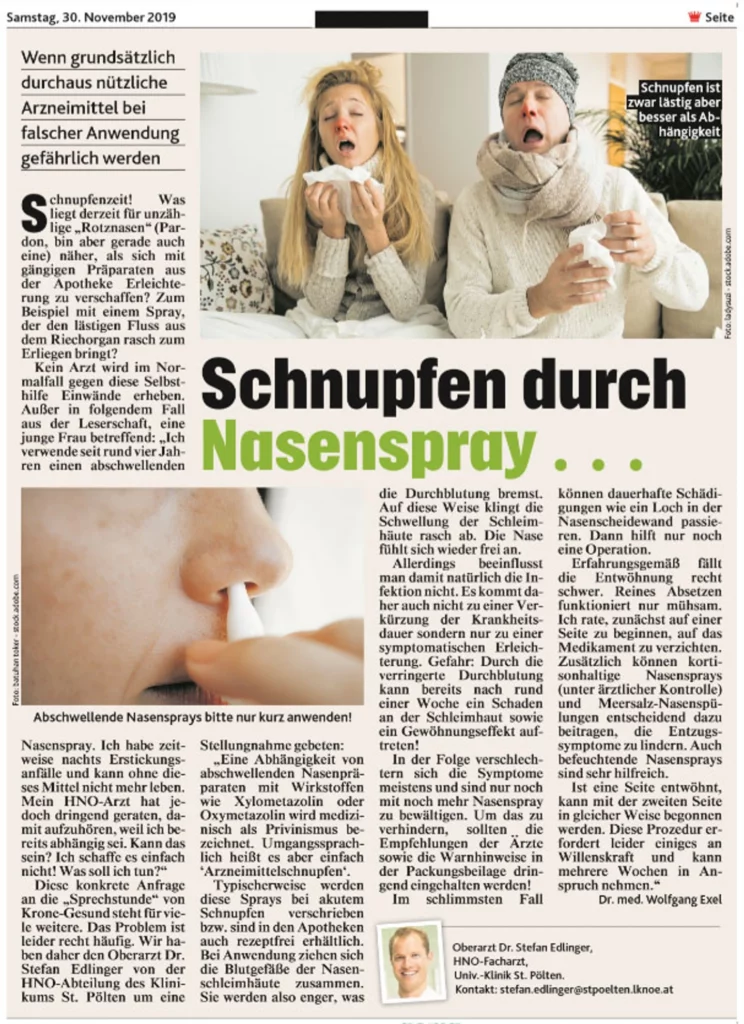 Schnupfen durch Nasenspray... 1 schnupfen durch nasenspray zeitungsartikel edlinger-hno21